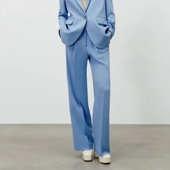 Zara Pastel Blue Wide Leg Trousers Women’s Size Medium - Picture 9 of 11